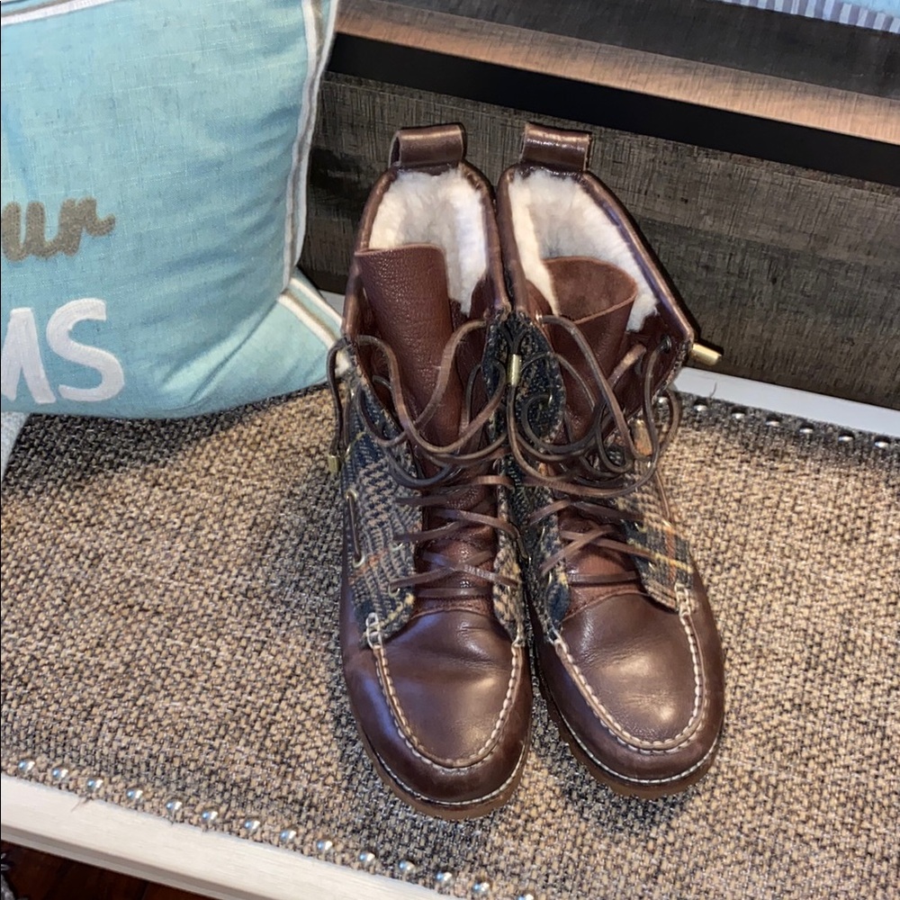 Tory Burch Amos Brown Lace Up Boots with Burnished Leather size see photos